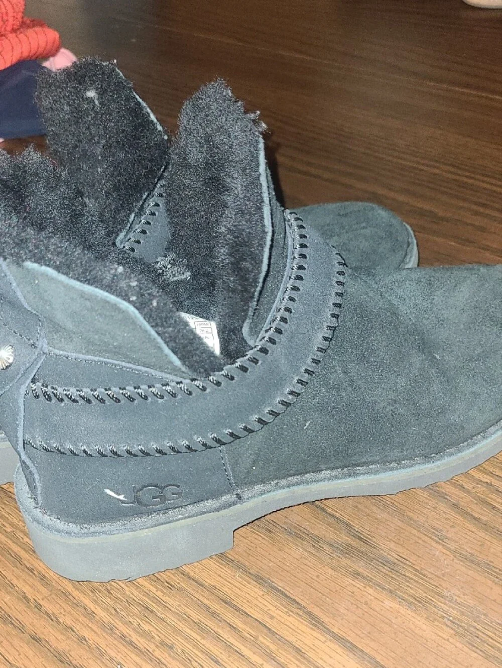 UGG Black Suede Ankle Boots with Shearling Trim Womens Size 9.5 In Great Conditi